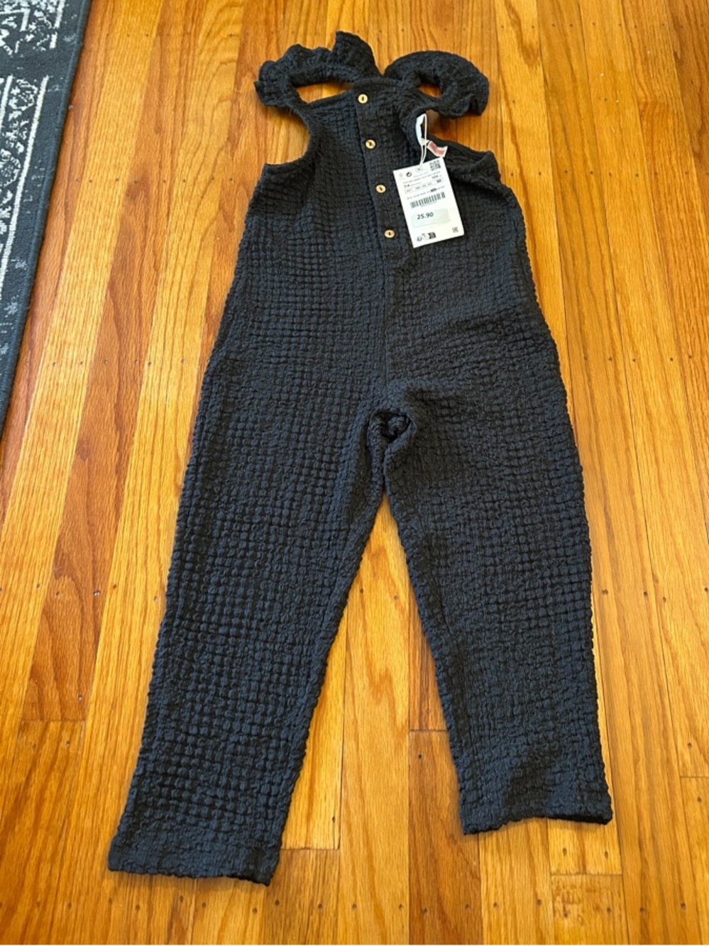 Zara Black Textured Knit Jumpsuit with Ruffle Neck